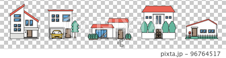 シンプルな住宅のセットイラスト(Hタイプ) シンプルな住宅のセットイラスト(Hタイプ) 96764517