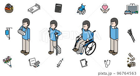 怪我をしている男性のアイソメイラストのセット 怪我をしている男性のアイソメイラストのセット 96764563