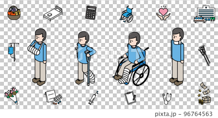 怪我をしている男性のアイソメイラストのセット 怪我をしている男性のアイソメイラストのセット 96764563