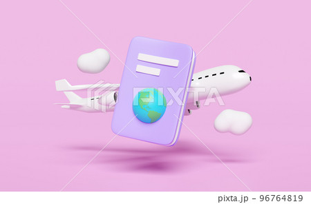 3d passport or international travel for tourism, business with airplane, cloud isolated on pink background. 3d render illustration, clipping path 3d passport or international travel for tourism, business with airplane, cloud isolated on pink background. 3d render illustration, clipping path 96764819