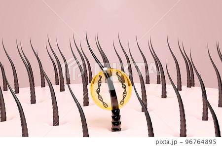 restore and nourish hair, scalp with shampoo, serum, treatment hair care, bubbles and Dna background. 3d render illustration 96764895