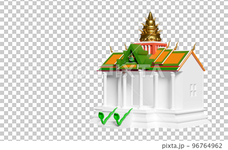 3d thai temple, castle with giant head and snake isolated on pink background. 3d render illustration 96764962