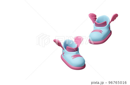 3d blue sneakers with wing isolated. cute shoes concept, 3d render illustration 96765016