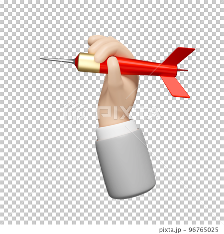 3d businessman hands holding darts or red arrow isolated. business goal concept, 3d render illustration 96765025