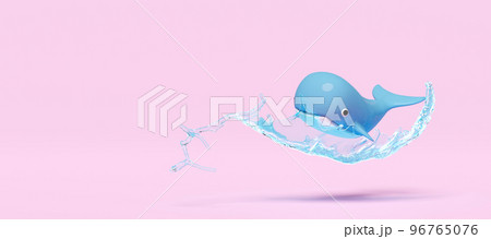 blue Inflatable whale with water splash, copy space isolated on pink background. summer travel concept, 3d render illustration blue Inflatable whale with water splash, copy space isolated on pink background. summer travel concept, 3d render illustration 96765076