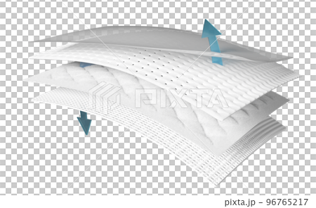 3d absorbent pad, synthetic fiber hair with arrow ventilate shows isolated. support cooling, transparent film baby diaper adult concept, 3d render illustration 3d absorbent pad, synthetic fiber hair with arrow ventilate shows isolated. support cooling, transparent film baby diaper adult concept, 3d render illustration 96765217