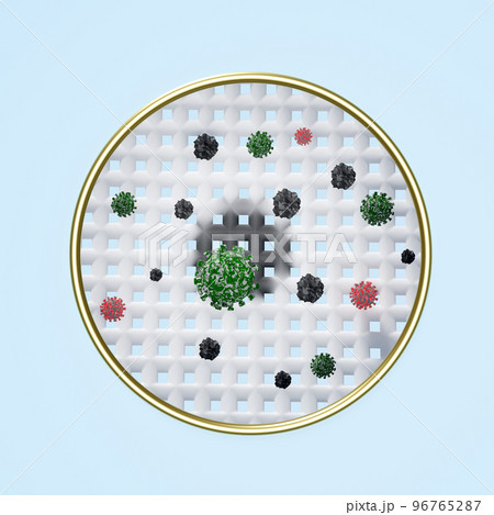 3d shows dirt on the fabric for advertising detergent, air purifier, dust, virus, allergen, filter layer for air purifier, 3d render illustration isolated on blue background 3d shows dirt on the fabric for advertising detergent, air purifier, dust, virus, allergen, filter layer for air purifier, 3d render illustration isolated on blue background 96765287