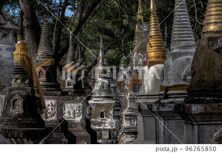 Chedi containing for the bone ashes of deceased Buddhists or Members of the thailand people family. Human ash bone pagoda group. Chedi containing for the bone ashes of deceased Buddhists or Members of the thailand people family. Human ash bone pagoda group. 96765850