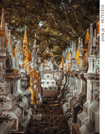 Chedi containing for the bone ashes of deceased Buddhists or Members of the thailand people family. Human ash bone pagoda group. 96765856