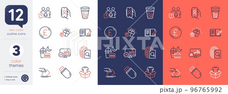 Set of Night eat, Gift and Pound money line icons. Include Ice tea, User call, Family questions icons. Candlestick chart, Clothing, Usb stick web elements. Feedback, Voting ballot, Inspect. Vector Set of Night eat, Gift and Pound money line icons. Include Ice tea, User call, Family questions icons. Candlestick chart, Clothing, Usb stick web elements. Feedback, Voting ballot, Inspect. Vector 96765992