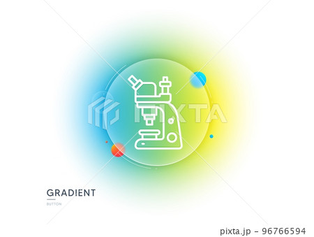 Microscope line icon. Gradient blur button with glassmorphism. Chemistry lab sign. Analysis symbol. Transparent glass design. Microscope line icon. Vector 96766594