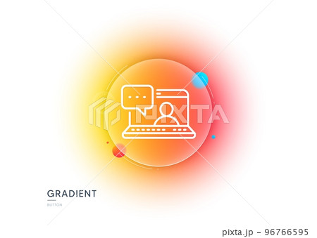 Friends chat line icon. Gradient blur button with glassmorphism. Friendship love sign. Assistance business symbol. Transparent glass design. Friends chat line icon. Vector 96766595