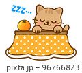 炬燵で眠るかわいい茶トラ猫のイラスト素材 96766823