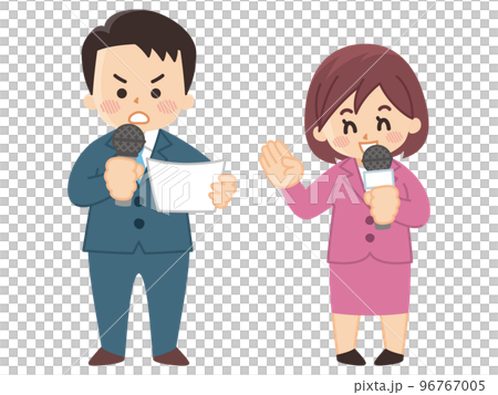 マイクを持ったアナウンサーの男女　記者 96767005