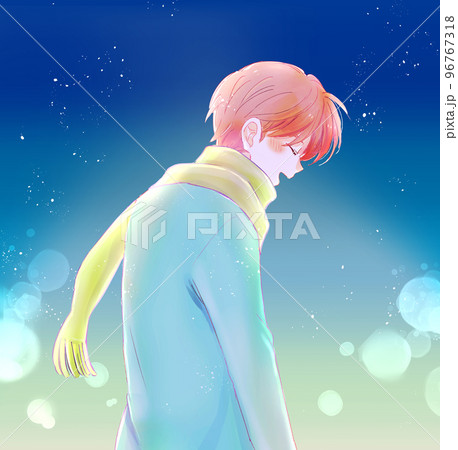冬の幸せそうな男性　夜　逆光 96767318