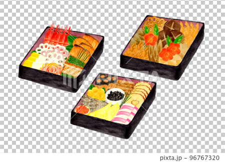 手描き水彩のお節料理お重セット 96767320