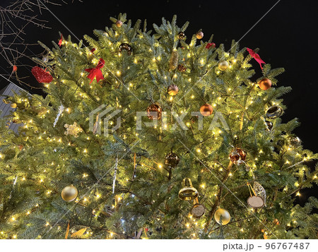 木に飾られたクリスマスのデコレーション、クリスマスツリー、オーナメント 96767487