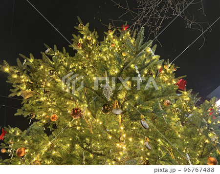 木に飾られたクリスマスのデコレーション、クリスマスツリー、オーナメント 96767488