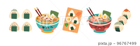 Ramen onigiri vector set. Onigiri ramen set on white background. Onigiri mascot. 96767499