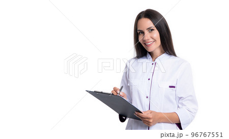 doctor noting anamnesis isolated on white background, copy space. doctor with anamnesis in studio 96767551