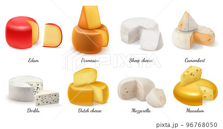 Realistic Cheese Icon Set Realistic Cheese Icon Set 96768050