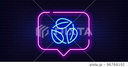 Neon light speech bubble. Leaves line icon. Nature plant leaf sign. Environmental care symbol. Neon light background. Leaves glow line. Brick wall banner. Vector Neon light speech bubble. Leaves line icon. Nature plant leaf sign. Environmental care symbol. Neon light background. Leaves glow line. Brick wall banner. Vector 96768192