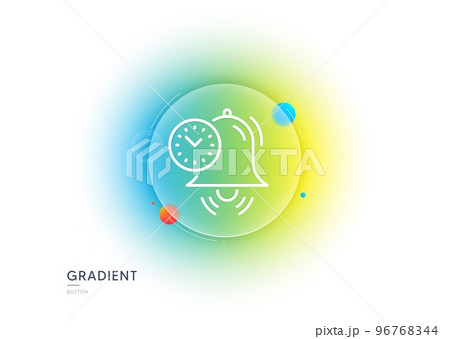 Time management line icon. Gradient blur button with glassmorphism. Alarm clock sign. Watch symbol. Transparent glass design. Time management line icon. Vector 96768344