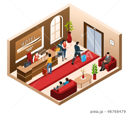 Isometric Hotel Lobby Composition 96768479