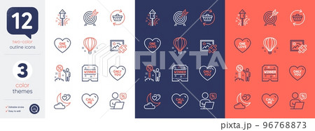Set of One love, Only you and Online discounts line icons. Include Winner ticket, Love night, Discount icons. Air balloon, Puzzle image, Fireworks web elements. Call me, Archery, Refresh cart. Vector 96768873