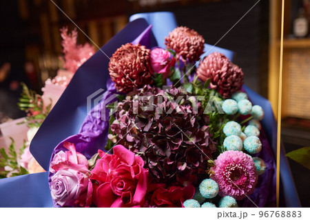Close-up colorful spring bouquet with many different flowers jelly. 96768883