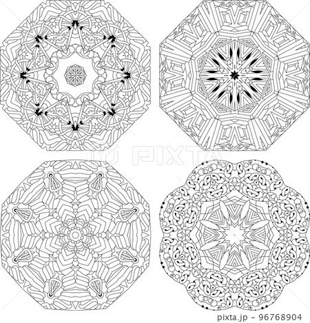 Hand drawn zentangle set of 4 mandalas for coloring page. 96768904