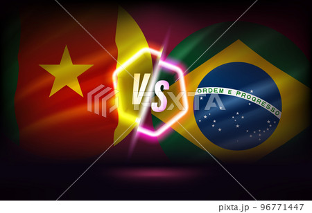 Cameroon versus Brazil game score table template. 3d vector illustration with neon effect 96771447