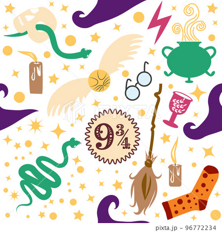 Witches school of magical objects seamless pattern in flat style 96772234