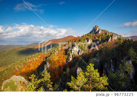 Mountain landscape during autumn morning. Mountain landscape during autumn morning. 96773225
