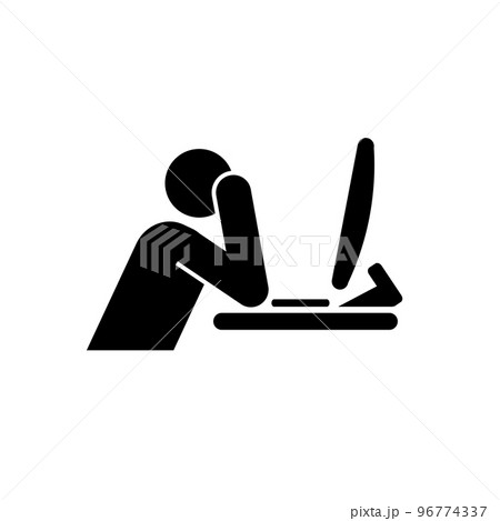 man in front of computer burnout concept icon 96774337