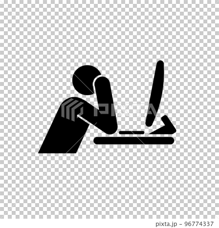 man in front of computer burnout concept icon 96774337