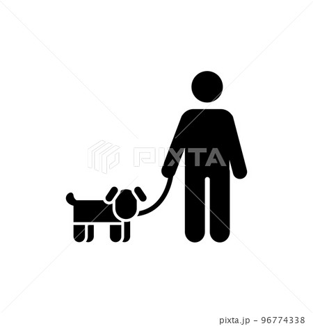Man keeping dog on a leash simple icon Man keeping dog on a leash simple icon 96774338