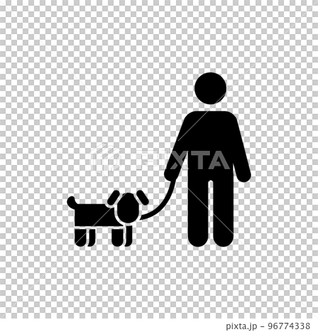 Man keeping dog on a leash simple icon Man keeping dog on a leash simple icon 96774338