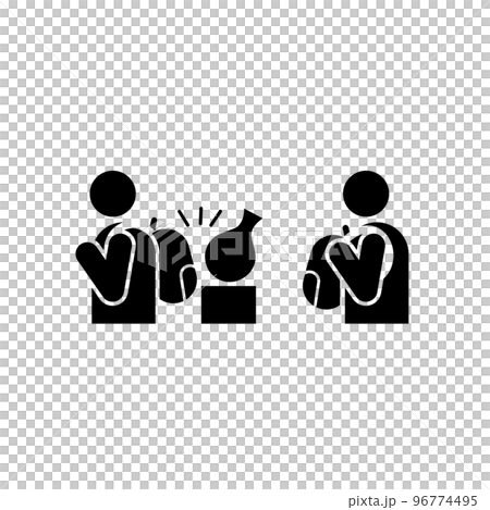 Carry your backpack in front in museums icon symbol Carry your backpack in front in museums icon symbol 96774495