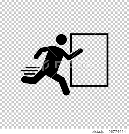 Emergency exit sign icon character running to door 96774634