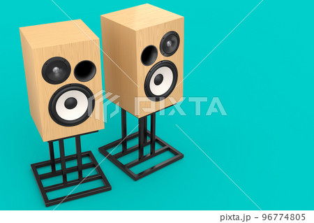 Hi-fi speakers with loudspeakers on stand on green background. Hi-fi speakers with loudspeakers on stand on green background. 96774805