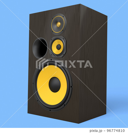 Hi-fi speakers with loudspeakers for sound recording studio on blue background. 96774810