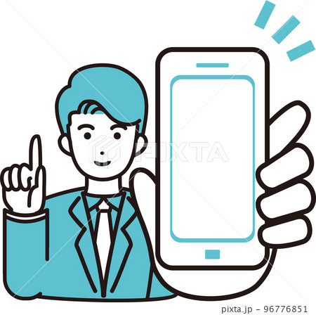 スマートフォンを手に持つ男性のイラスト素材　フレーム 96776851