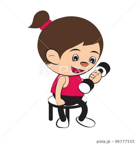 Clipart of cartoon version of woman work out by dumbbell 96777535