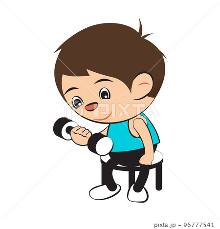 Clipart of cartoon version of man work out by dumbbell , 96777541