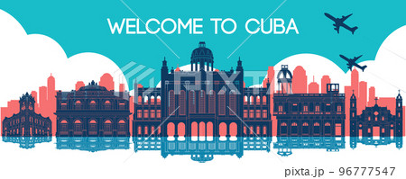 Cuba famous landmark silhouette style 96777547