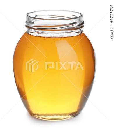 Jar of organic honey isolated on white 96777736