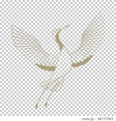 Crane illustration lucky charm beige line drawing 96777863