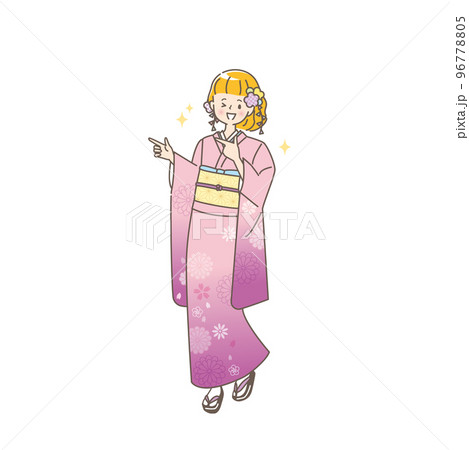 晴れ着姿の女性のイラスト素材 96778805