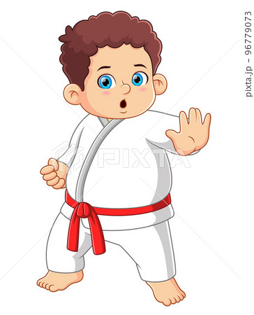 A cute fat boy karate pose of illustration 96779073